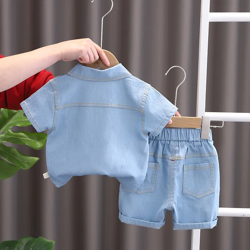 Summer Baby Boys Denim Clothes Suit Children Outfits Fashion Solid Shirt Shorts 2Pcs/Sets Toddler Casual Costume Kids Tracksuits - Image 4