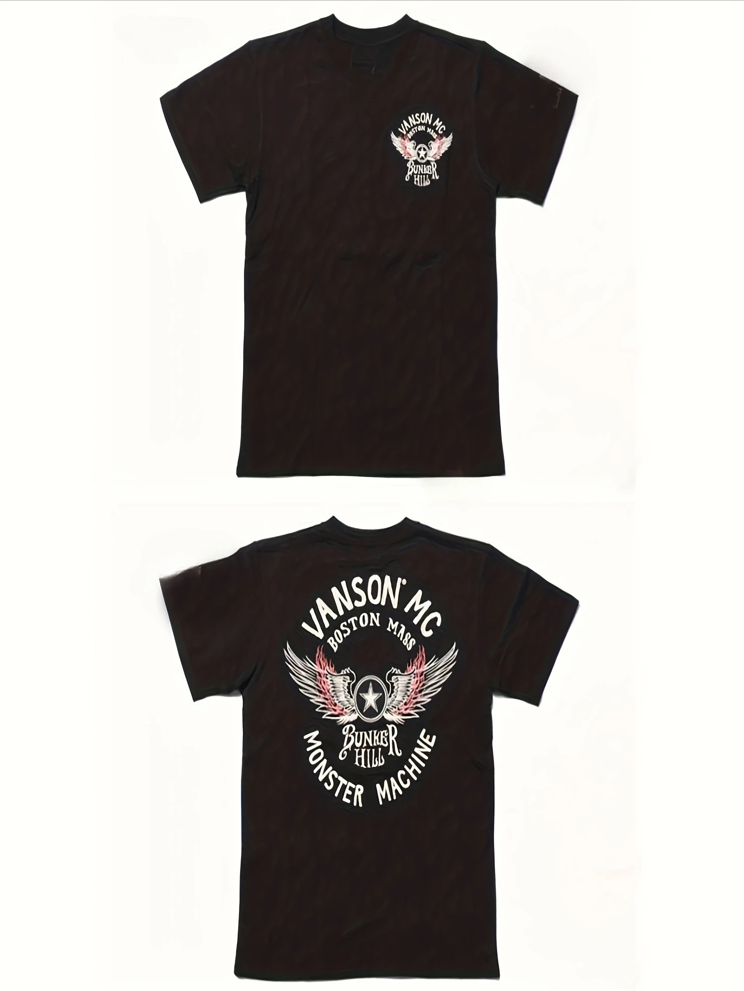 Men's T-shirt - Black Casual Short-sleeved Top with White and Red Wing - Image 5
