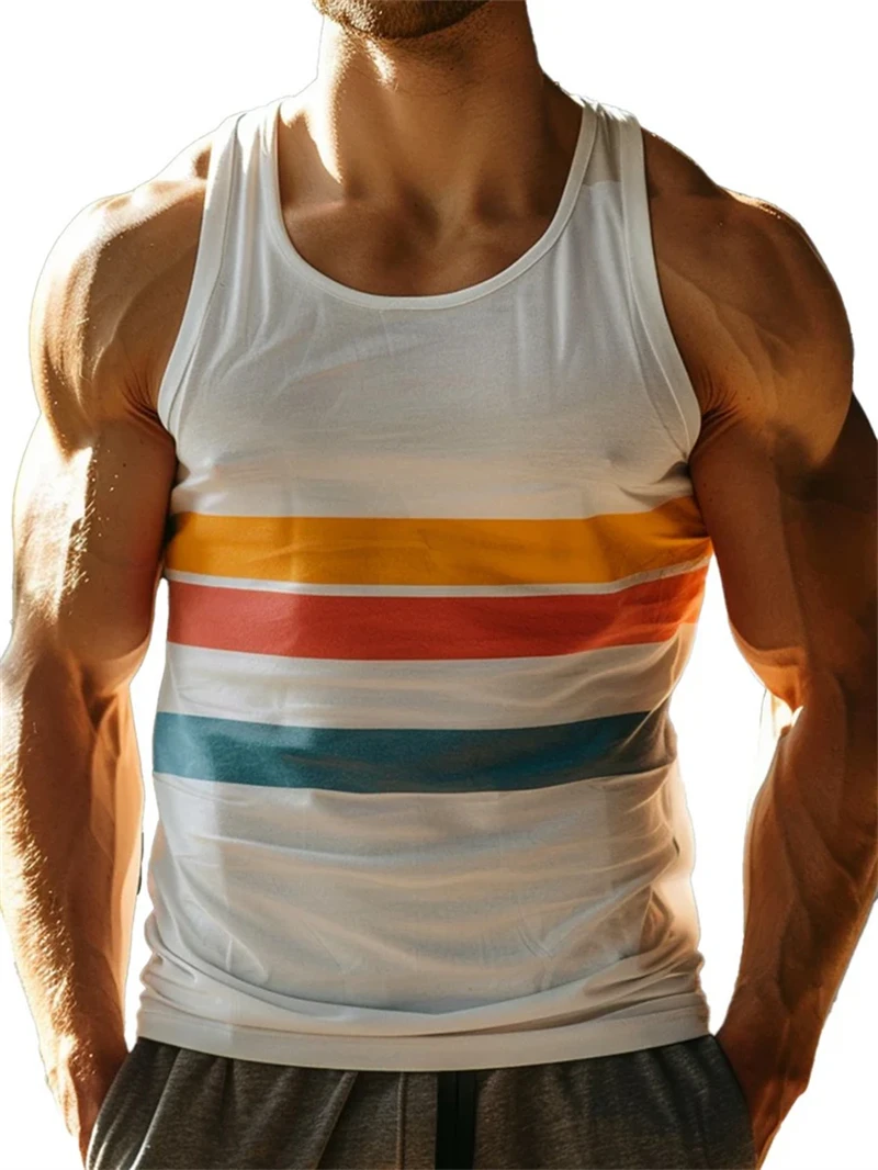 Retro Stripe Graphic Tank Tops for Men Fashion Casual Summer Sleeveless 3D Printed Vest Loose Quick Dry Sports Bodybuilding Tees - Image 17