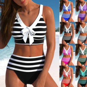 Women's Black and White Printed Bikini Set | Sexy Lace-Up Swimsuit (S-6XL)