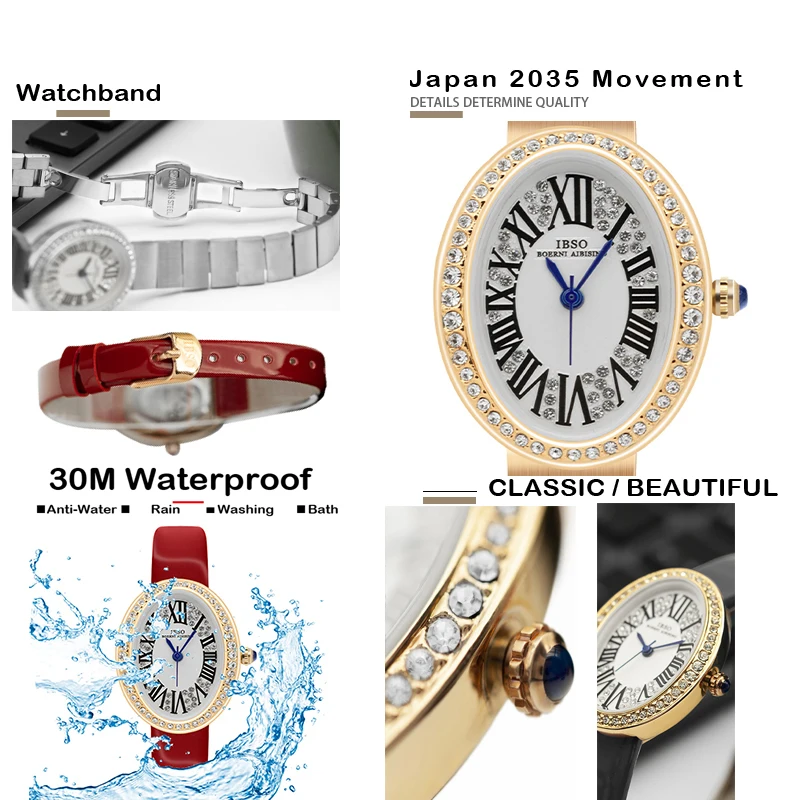 Luxury Brand Woman Watch Red Leather 2024 Fashion Oval Waterproof Female Hand Clock Business Elegant Ladies Steel Watches Golden - Image 5