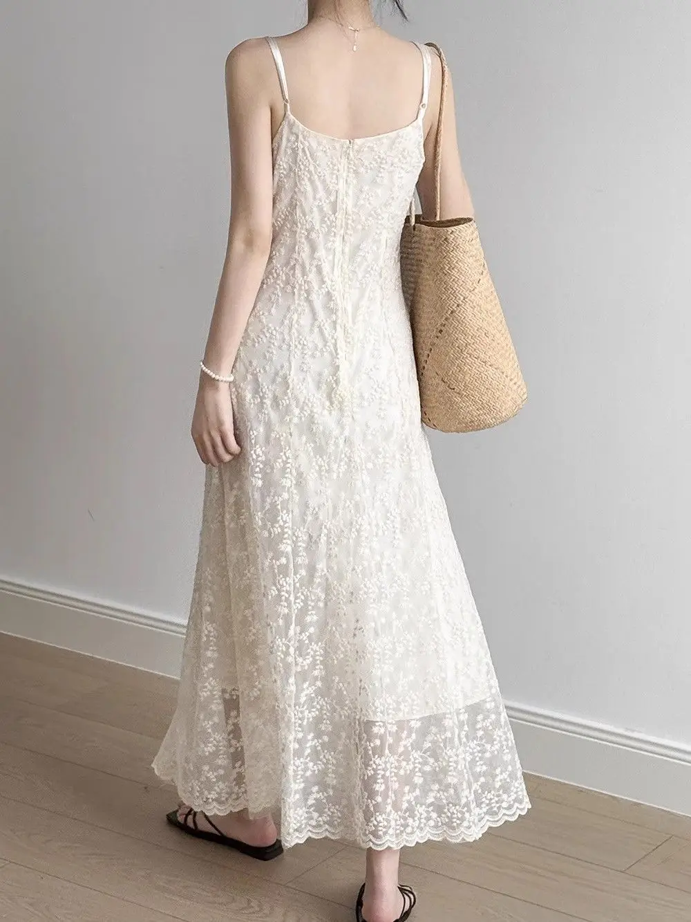 The Juliette Lace Sling Gown – Elegant White Embroidered Maxi Dress - Image 5