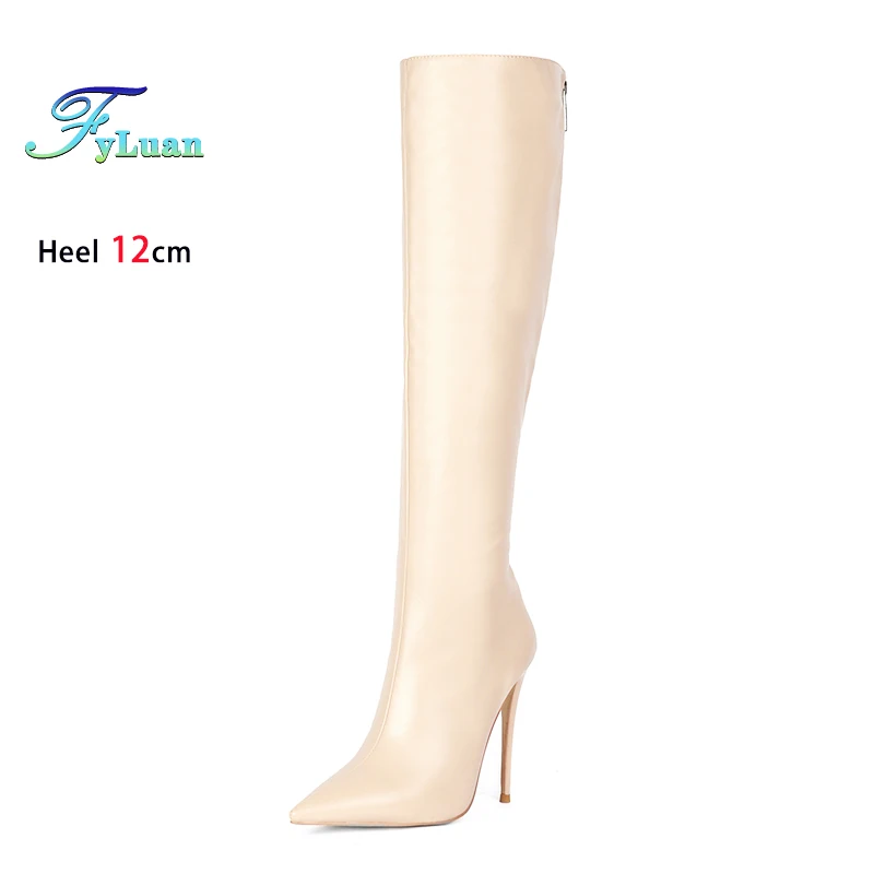 Black Pointed Boots For Woman 12CM Stiletto Fashion Women Party Winter Shoes Plus Size 43 44 45 Back Zipper Woman Mid-calf Boots - Image 8