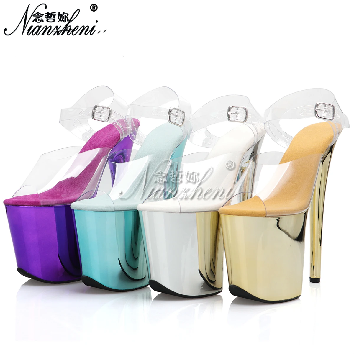 new style Real photos 20cm High Heeled Platform Sandals 8inches Stripper Exotic Pole Dance Shoes Purple Clear sexy props Nightcl - Image 6