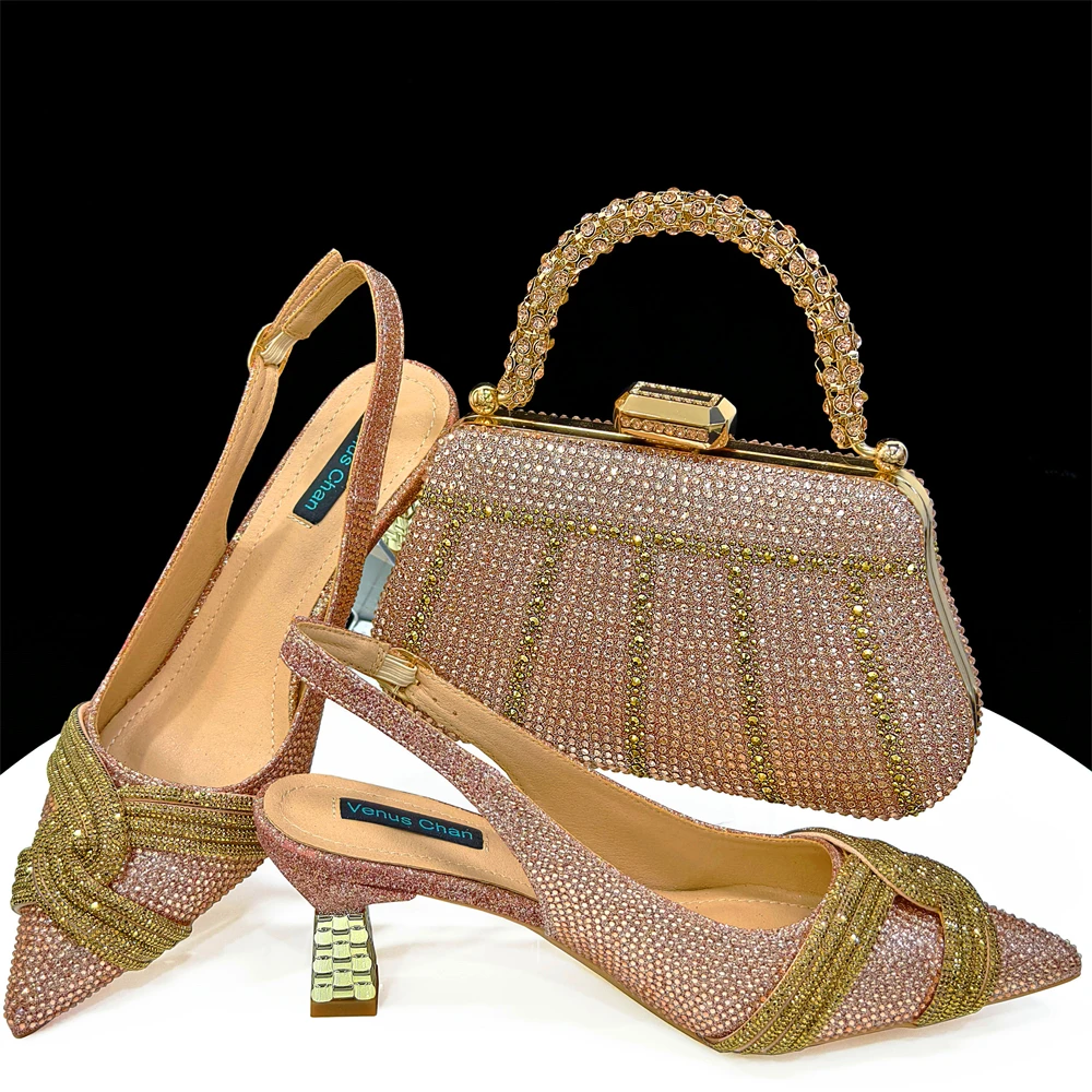Italian Design Champagne Rhinestone Heel & Handbag Set – Elegant Nigerian Wedding & Party Shoe and Bag Ensemble - Image 15
