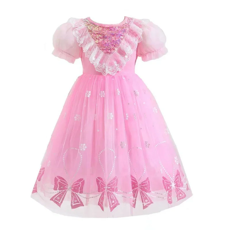 Kids Girls Summer Sequined Princess Gown Mesh Tulle Puff Sleeve Dress Elegant Birthday Party Pageant Vestidos Casual Holiday Clothes Age 2-10 Years - Image 7