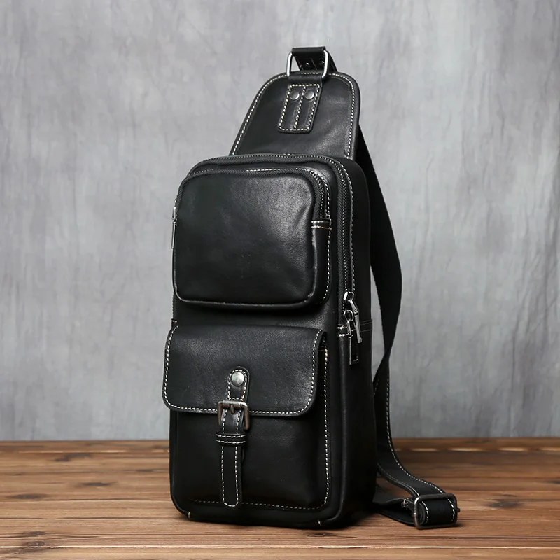 NZPJ Large Capacity Leather Shoulder Bag – Trendy Men’s Handcrafted Crossbody Chest Pack - Image 4