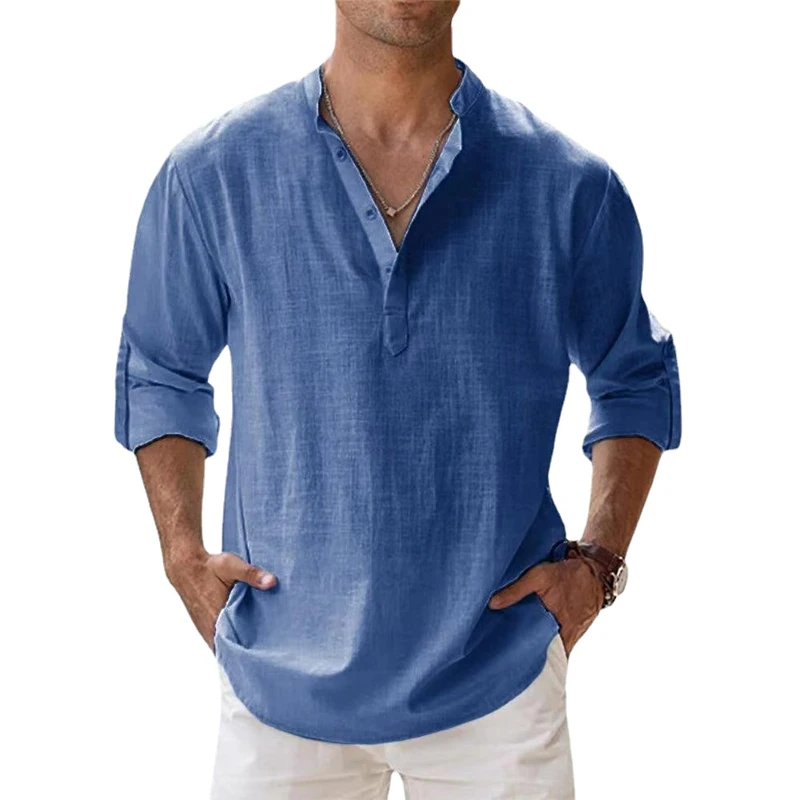 New Cotton Linen Shirts for Men Casual Shirts Lightweight Long Sleeve Henley Beach Shirts Hawaiian T Shirts for Men - Image 13