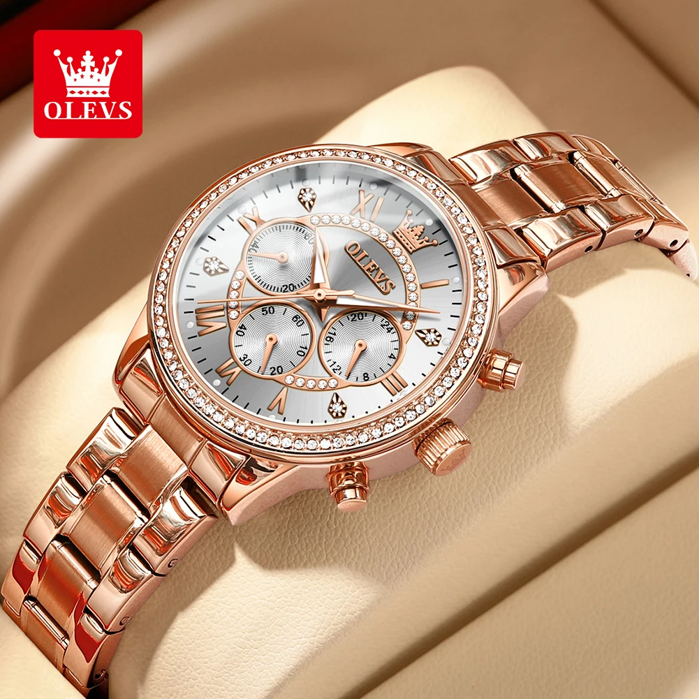 OLEVS Women's Watches Top Brand Luxury Original Quartz Watch for Ladies Chronograph Waterproof Luminous Rhinestone Dial 24 Hour - Image 10