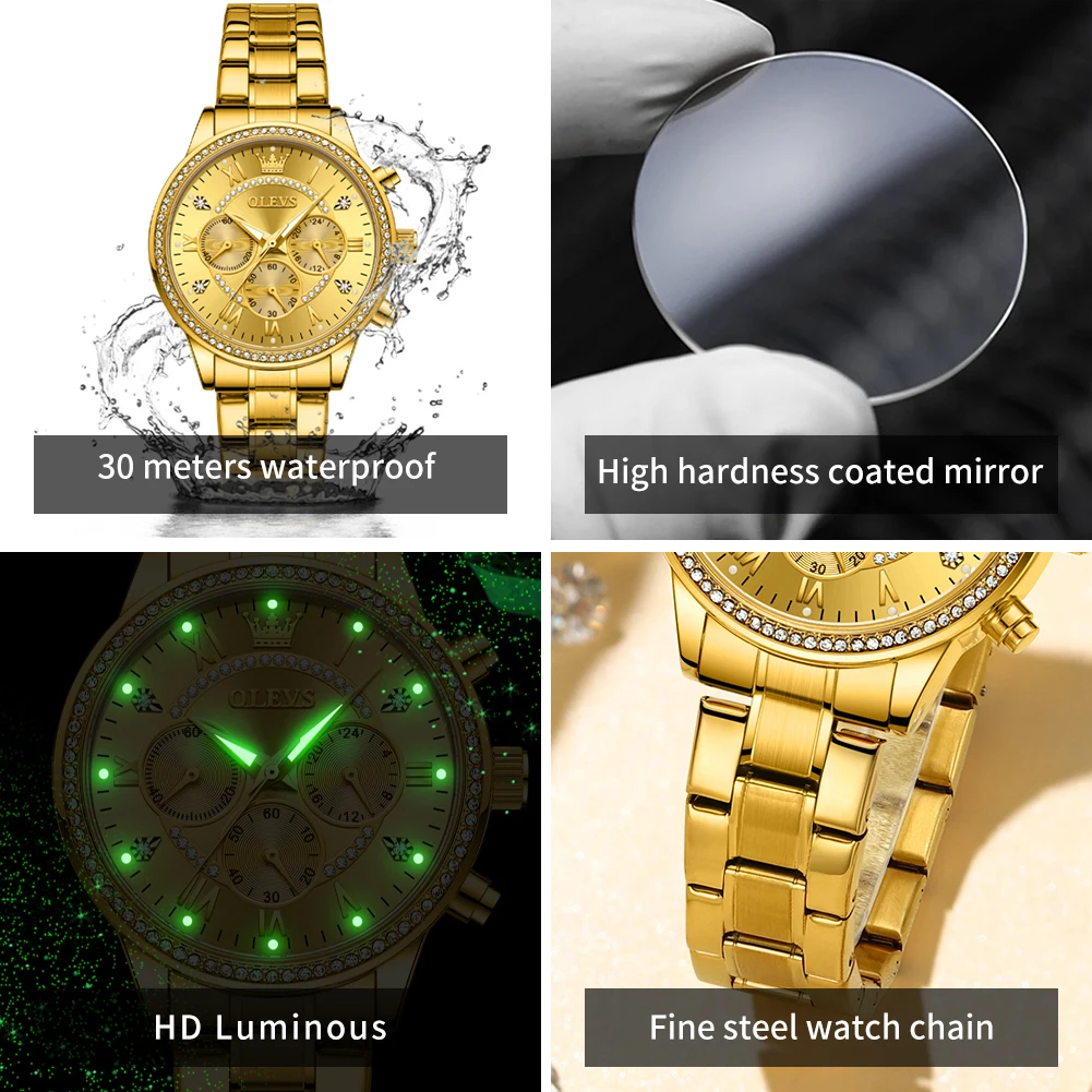 OLEVS Women's Watches Top Brand Luxury Original Quartz Watch for Ladies Chronograph Waterproof Luminous Rhinestone Dial 24 Hour - Image 3