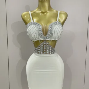Luxury Rhinestone Chain Mini Dress – Elegant Sleeveless Bodycon for Evening & Birthday Parties