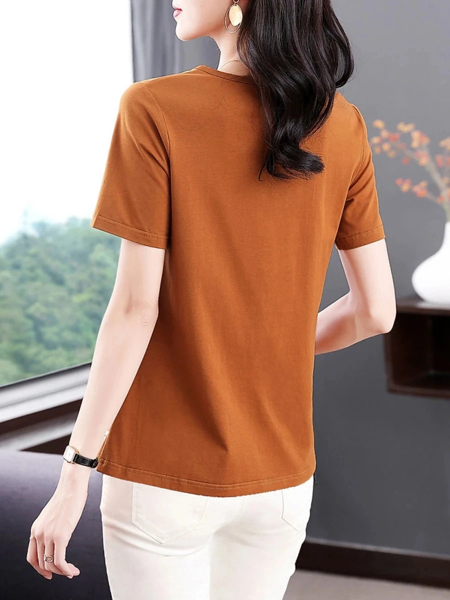 5XL Women Summer Spring cotton Blouses Shirts Lady Fashion Casual Short Sleeve O-Neck Solid Color T-shirt Blusas Tops MM2069 - Image 5