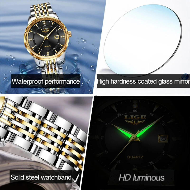 LIGE Women Watches Fashion Quartz Watch For Women Top Brand Luxury Waterproof Luminous Date Chronograph Relogios Feminino+BOX - Image 3