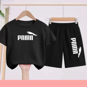 Kids Unisex Summer 2-Piece Sportswear Set – Casual Letter T-Shirt & Shorts (Ages 3–12)