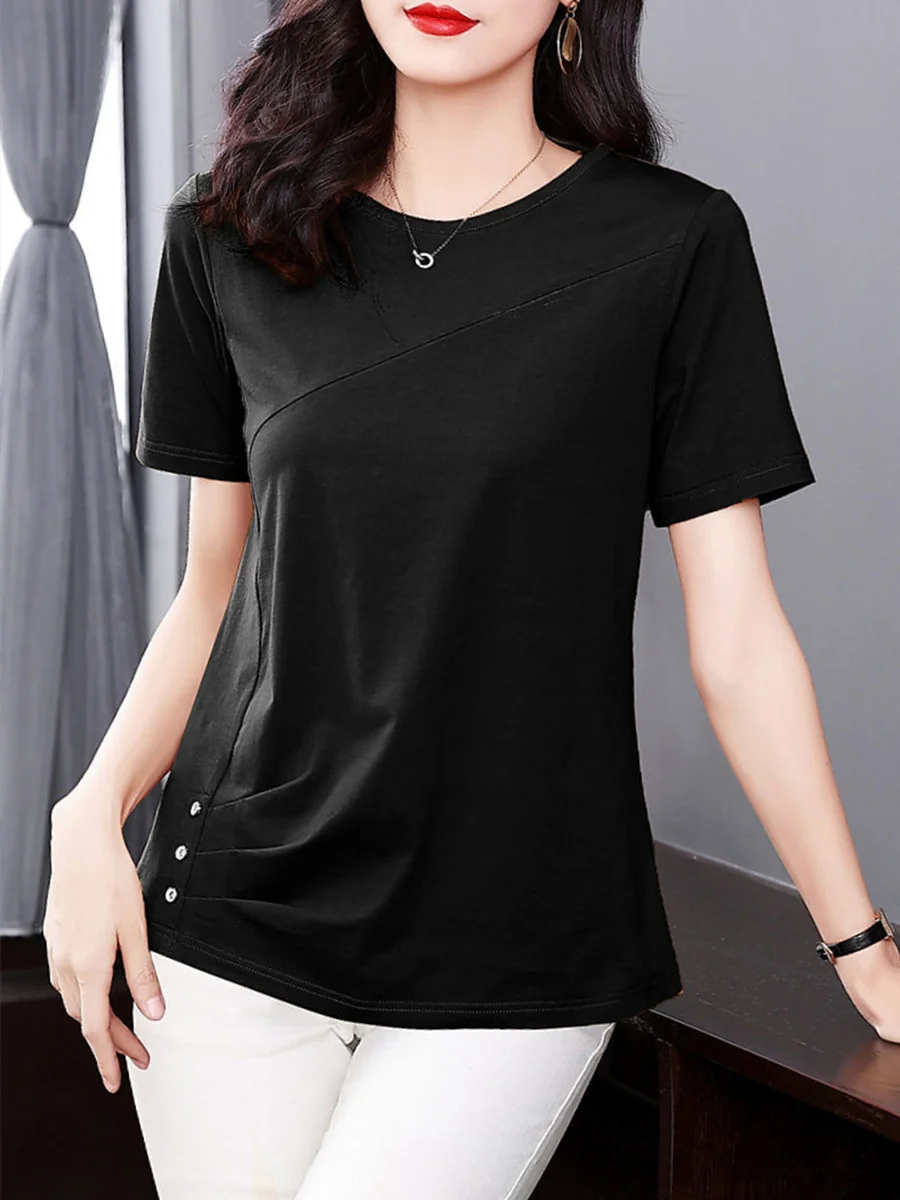 5XL Women Summer Spring cotton Blouses Shirts Lady Fashion Casual Short Sleeve O-Neck Solid Color T-shirt Blusas Tops MM2069 - Image 3