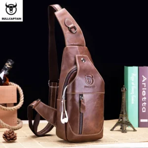 BULLCAPTAIN Genuine Leather Triangle Chest Bag – Multifunctional Crossbody Sling Pack