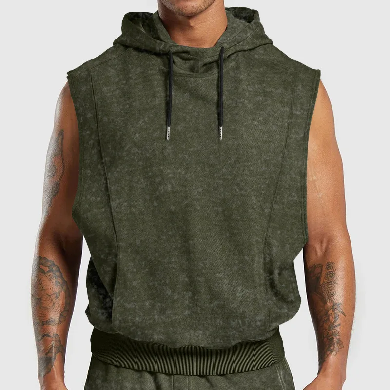 Men American Retro Hooded Sleeveless Tank Top Vintage Streetwear Fashion Vest Tops Casual Loose Men's T-shirts and Tank Tops - Image 3