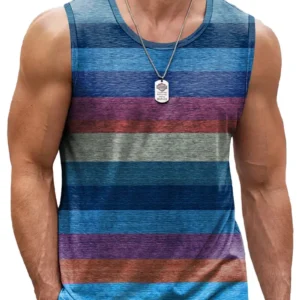 Retro Stripe Graphic Tank Tops for Men Fashion Casual Summer Sleeveless 3D Printed Vest Loose Quick Dry Sports Bodybuilding Tees