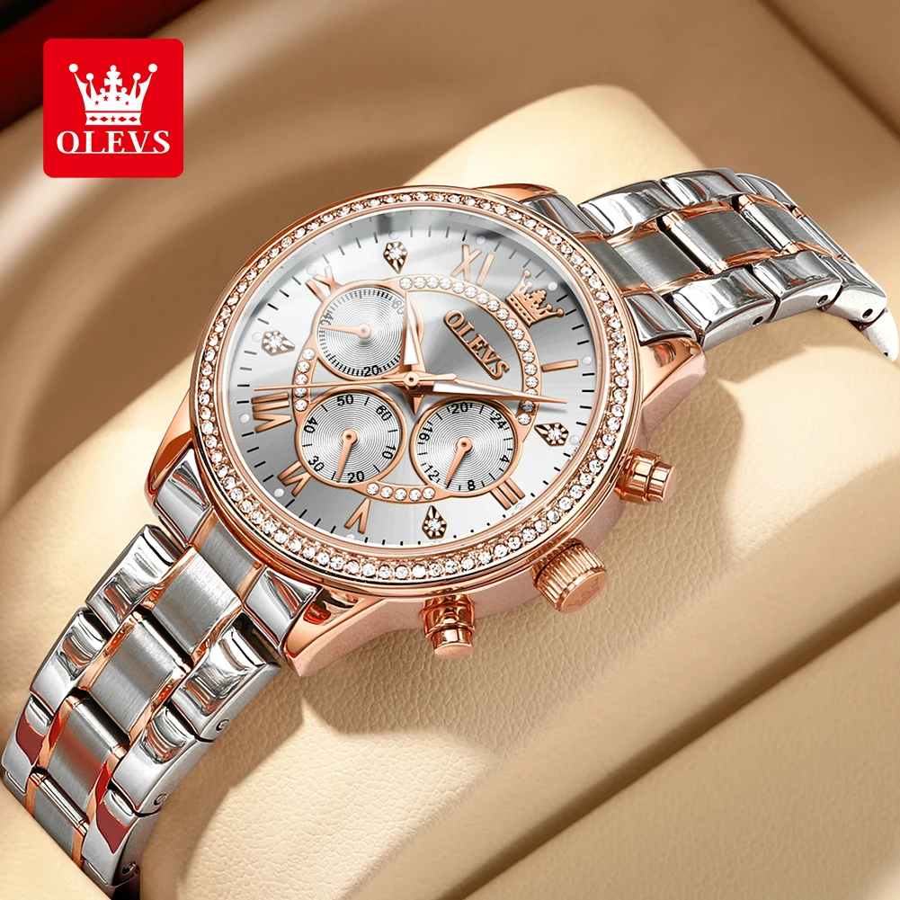 OLEVS Women's Watches Top Brand Luxury Original Quartz Watch for Ladies Chronograph Waterproof Luminous Rhinestone Dial 24 Hour - Image 13
