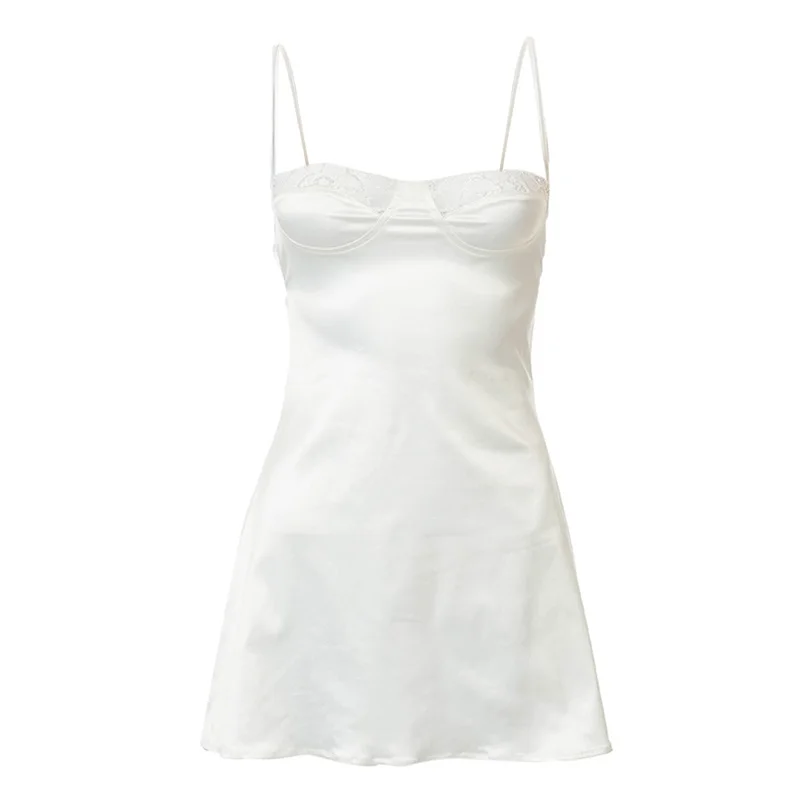 Women’s Sexy Lace Patchwork Satin Mini Dress - Backless Hollow-Out A-Line Y2K Clubwear