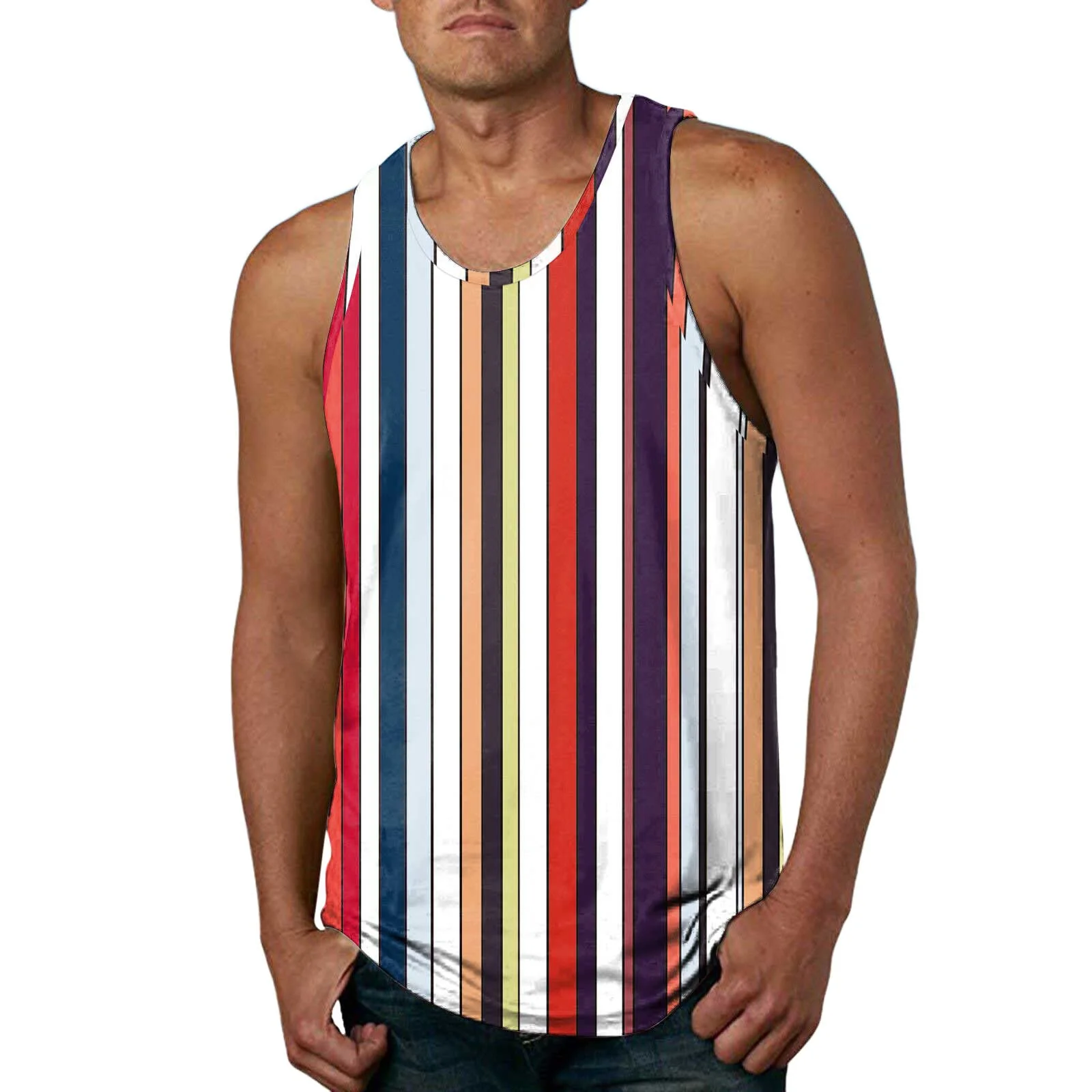 2025 Mens Retro Stripe Graphic Tank Tops Fashion Summer Sleeveless 3D Printed Basketball Quick Dry Tops Breathable Clothing - Image 2