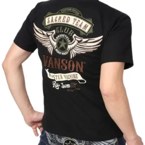 Men's T-shirt - Black Casual Short-sleeved Top with White and Red Wing
