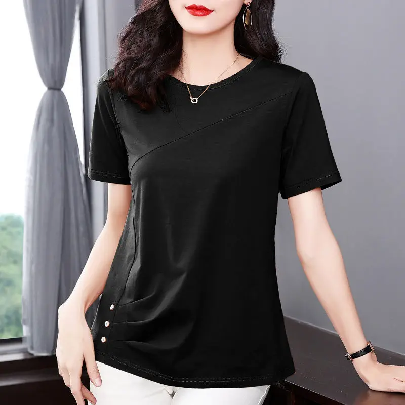 5XL Women Summer Spring cotton Blouses Shirts Lady Fashion Casual Short Sleeve O-Neck Solid Color T-shirt Blusas Tops MM2069 - Image 9