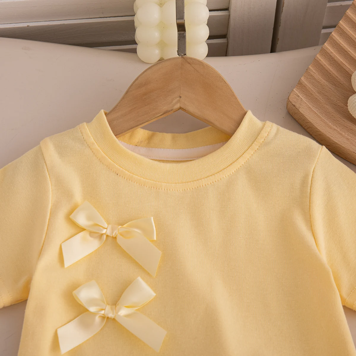Cute Baby Girl Summer Clothes – Solid Short Sleeve Bow Top and Shorts Beach Set - Image 5