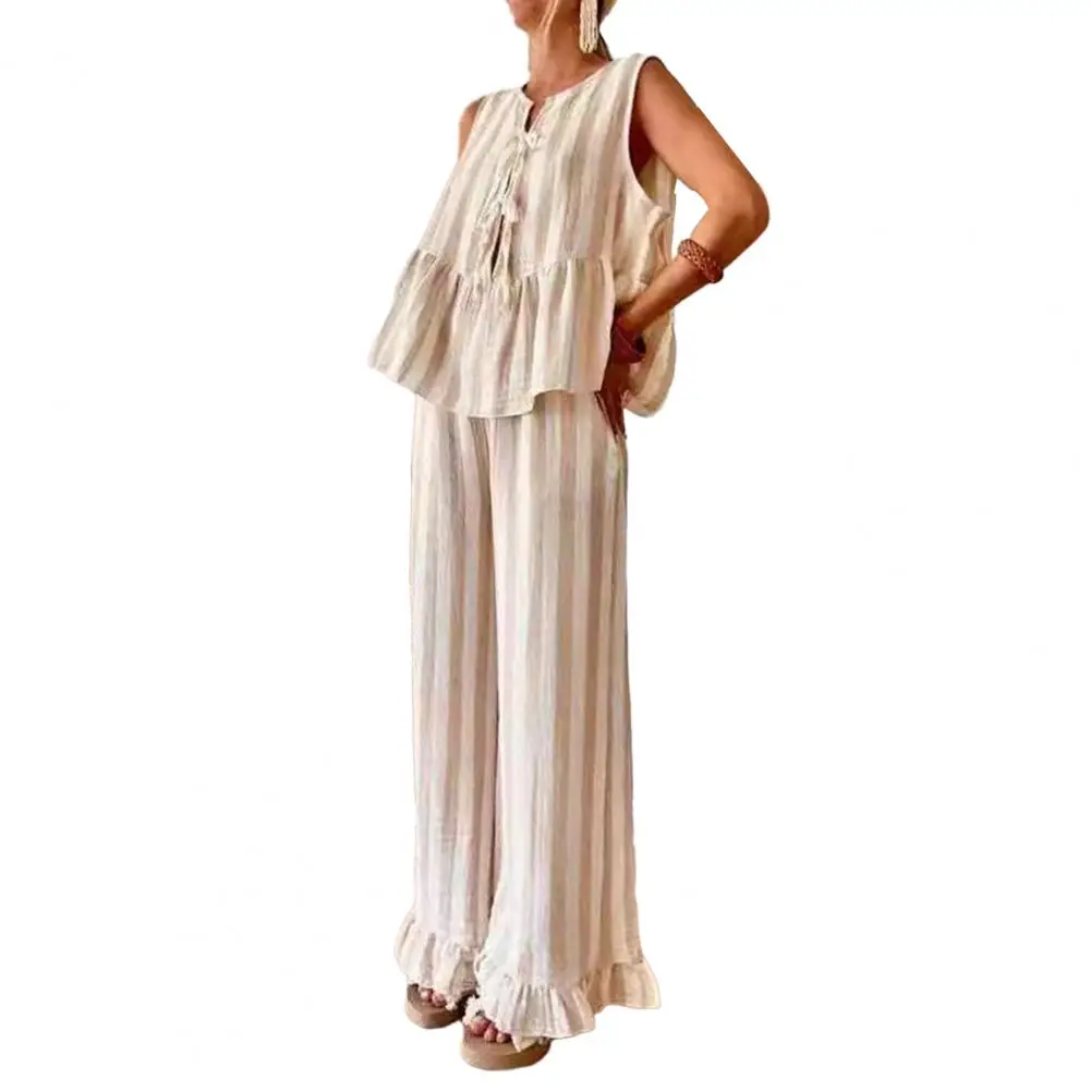 Women's Striped Tank Top & Wide Leg Pants Set | Sexy Summer Beach Lounge Matching Outfit - Image 8