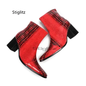 Red Alligator Pattern Men's Boots High Heeled Patent Leather Chelsea Boots Side Zipper Wedding Party Ankle Boots High Quality