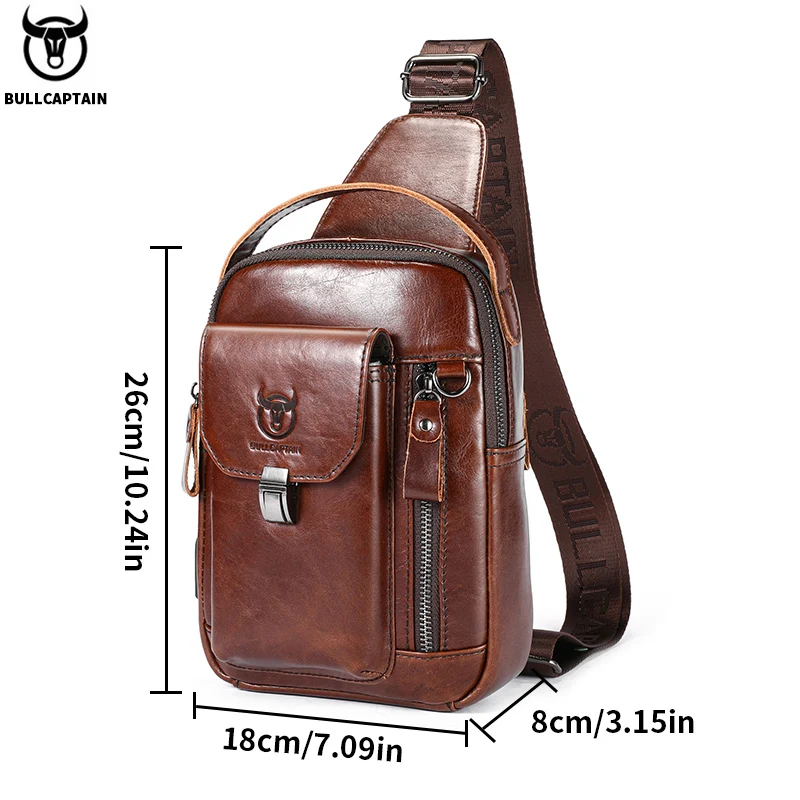 BULLCAPTAIN Genuine Leather Chest Bag – Multifunctional 7.9" Tablet Crossbody for Men - Image 3