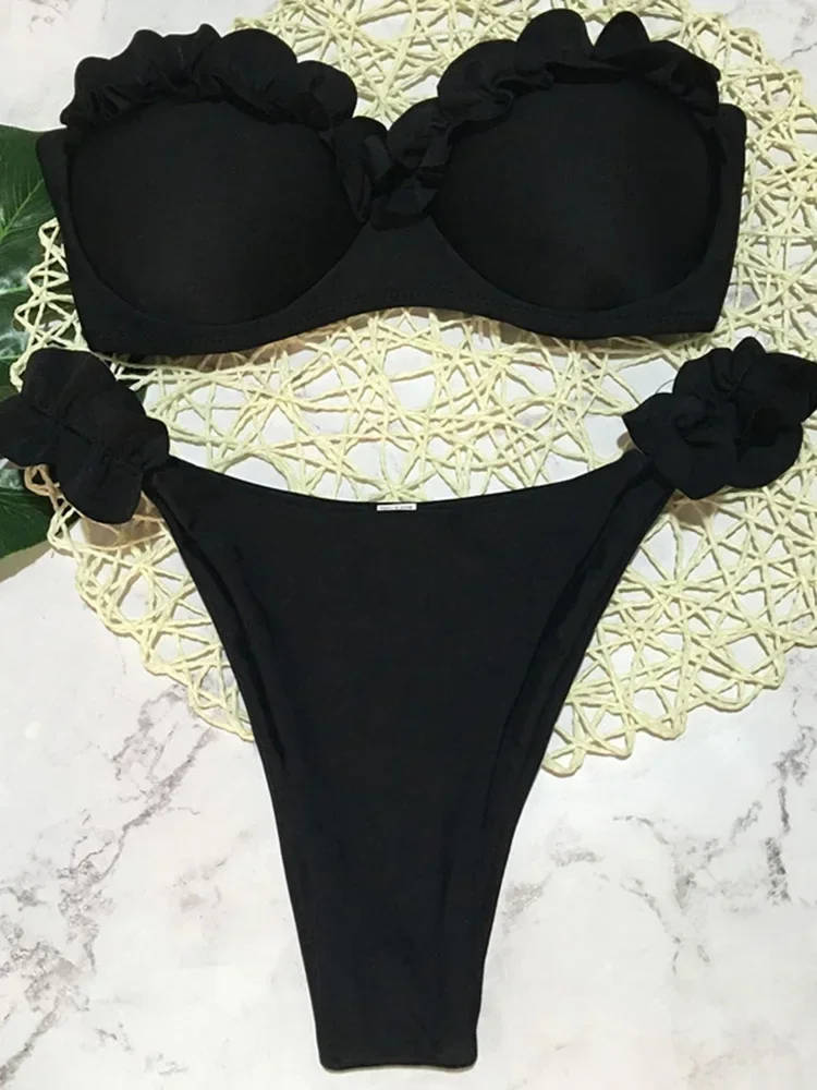 Sexy Frilled Bra Cup Bikini Set – Ruffled Bandeau Push Up Two-Piece Swimwear - Image 8