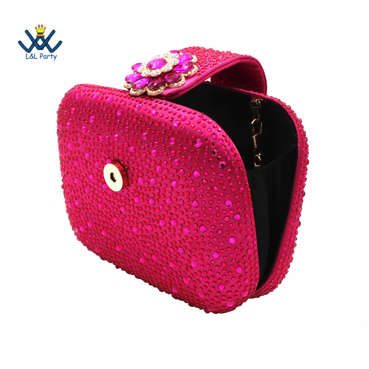 Elegant Magenta Crystal Party Sandals – Luxury African-Style Women’s Matching Shoe and Bag Set - Image 6