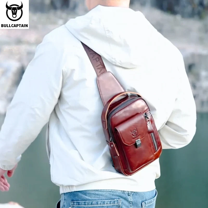 BULLCAPTAIN Genuine Leather Chest Bag – Multifunctional 7.9" Tablet Crossbody for Men - Image 6