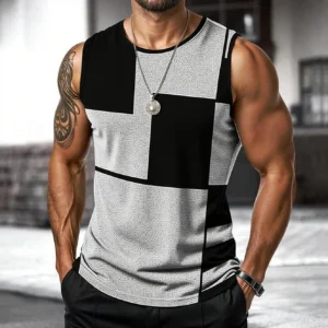 Retro Men's Vest Top 3D Print Plaid Striped Graphic Sleeveless Shirt Crew Neck Loose Streetwear Summer Fashion Casual Tank Tops