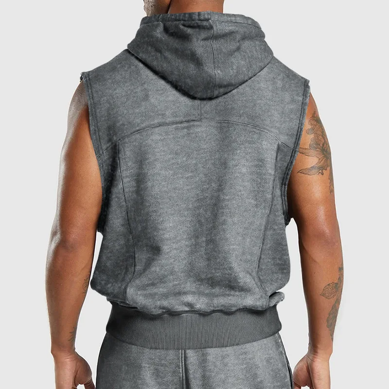 Men American Retro Hooded Sleeveless Tank Top Vintage Streetwear Fashion Vest Tops Casual Loose Men's T-shirts and Tank Tops - Image 6