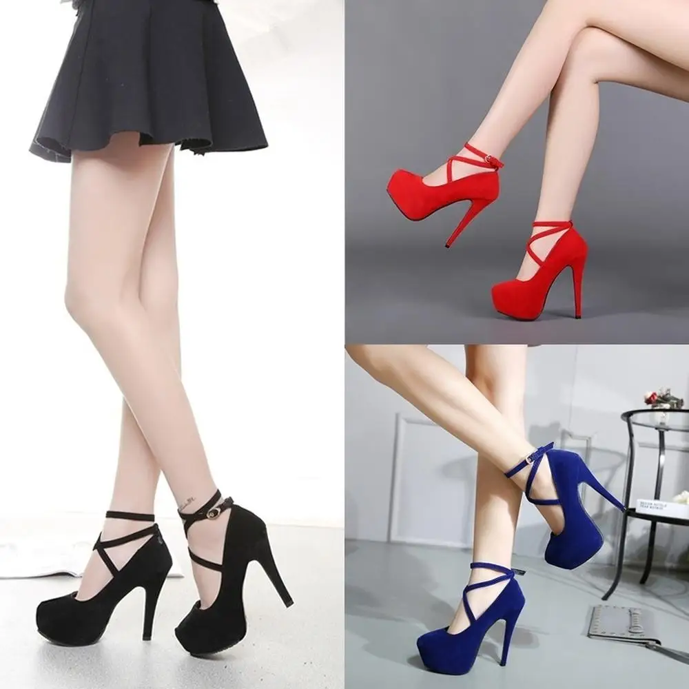 Women Pumps Sexy Cross Strap Stripper Pole Dance High Heels 14cm Shallow Round Toe Platform Stiletto Elegant Party Wedding Shoes - Image 6