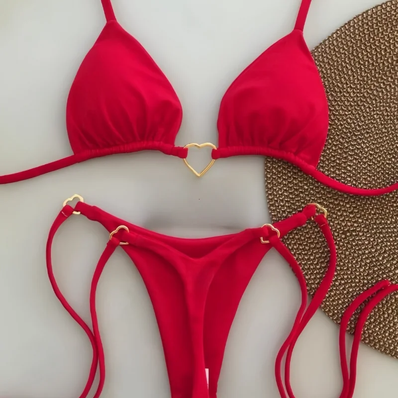 2025 Solid Color White Bikini Women Suit Low Waist Lace-up Swimsuit Two-piece Set swimwear women bathing suit купальник - Image 2