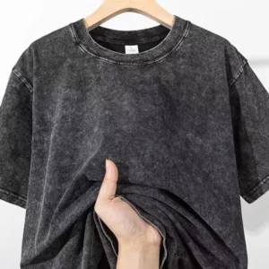 Men's Summer T-Shirt 230G Heavyweight Cotton Vintage Washed Oversized Tee Loose Streetwear Retro Short Sleeve Top