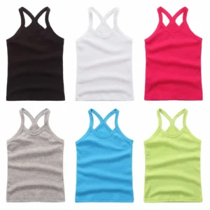 Summer Cotton Girls Vest Sleeveless Solid Color T-shirts Tees Kids Children Tops Baby Girl Casual Clothes Tshirt 2-12 Years