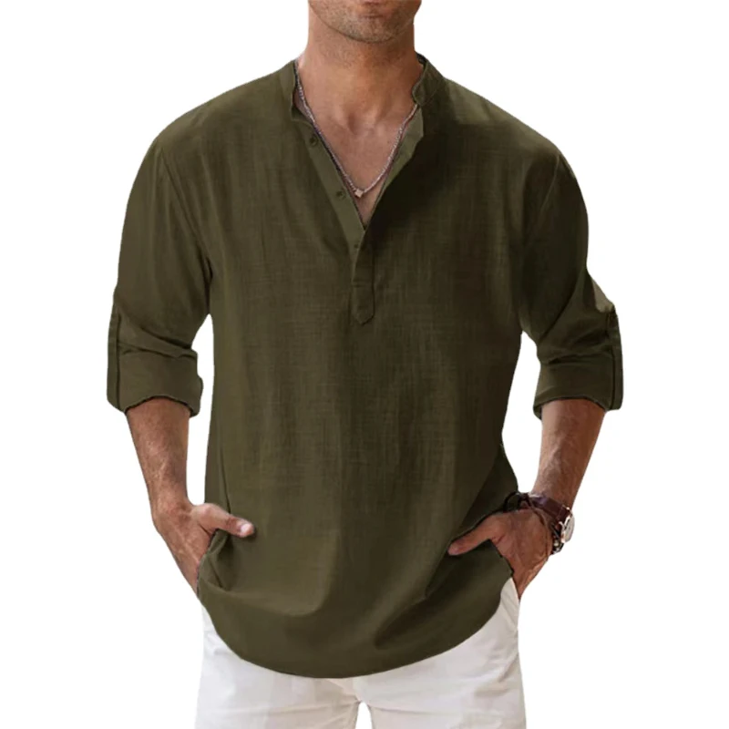 New Cotton Linen Shirts for Men Casual Shirts Lightweight Long Sleeve Henley Beach Shirts Hawaiian T Shirts for Men - Image 8