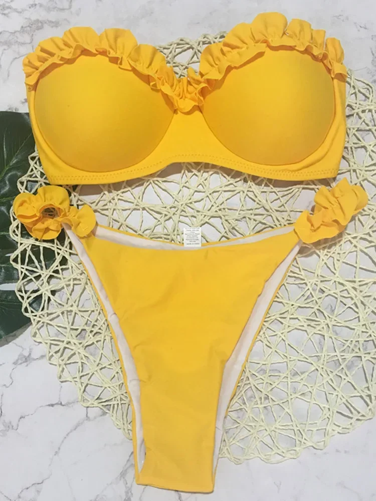 Sexy Frilled Bra Cup Bikini Set – Ruffled Bandeau Push Up Two-Piece Swimwear - Image 11