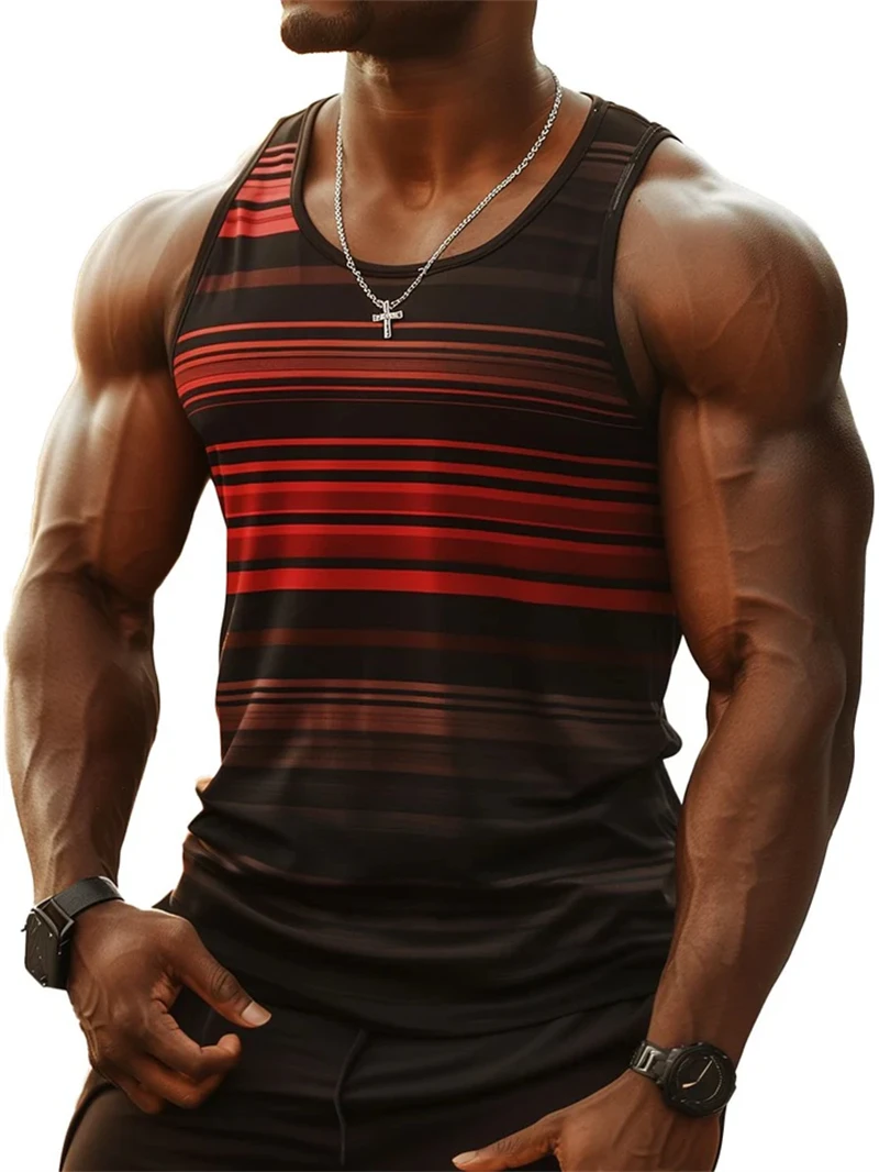 Retro Stripe Graphic Tank Tops for Men Fashion Casual Summer Sleeveless 3D Printed Vest Loose Quick Dry Sports Bodybuilding Tees - Image 15