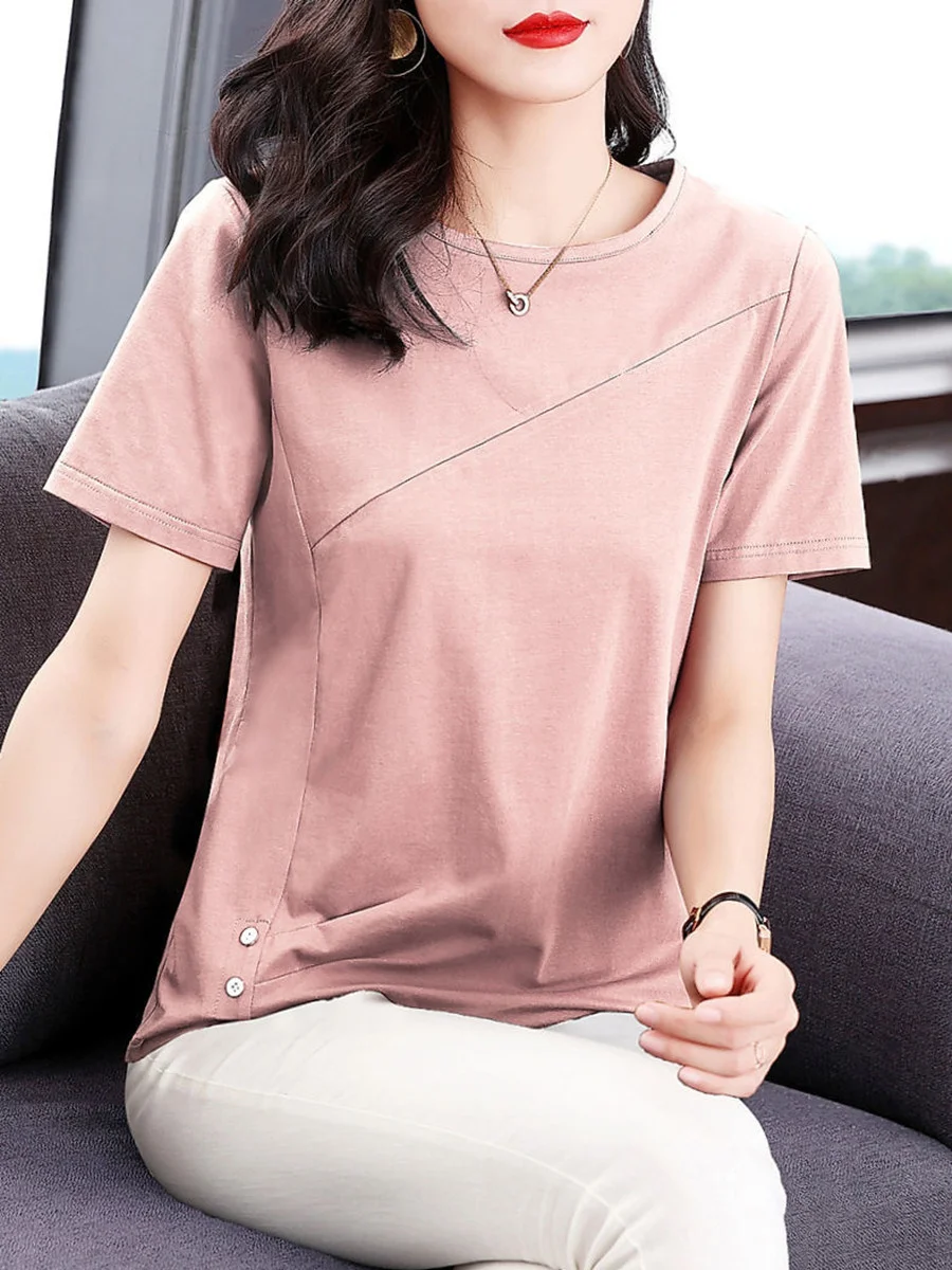 5XL Women Summer Spring cotton Blouses Shirts Lady Fashion Casual Short Sleeve O-Neck Solid Color T-shirt Blusas Tops MM2069 - Image 6