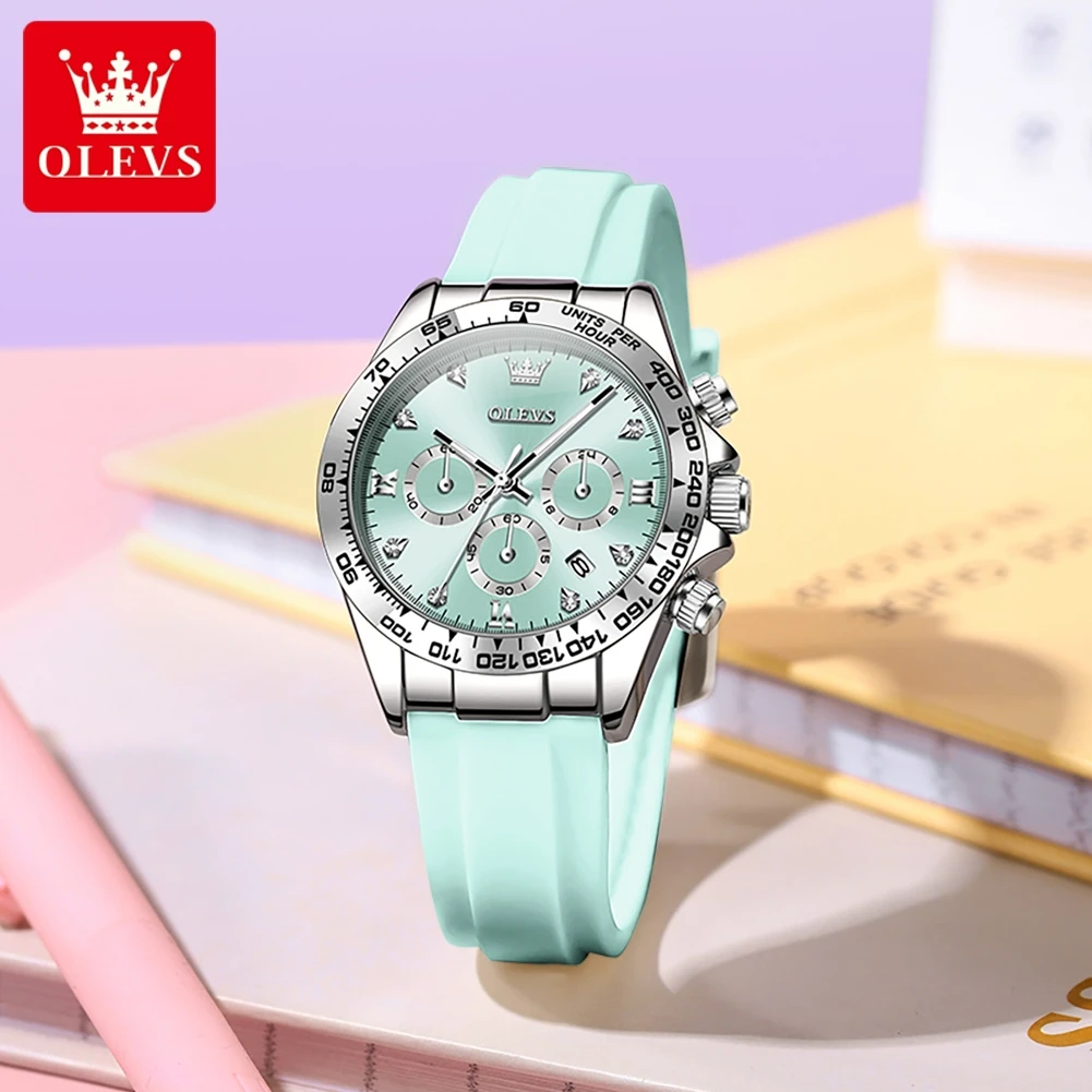 OLEVS Top Luxury Elegant Watch for Women Waterproof Luminous Ladies Watch Light Blue Silicone Strap Quartz Women's Watches Reloj - Image 3