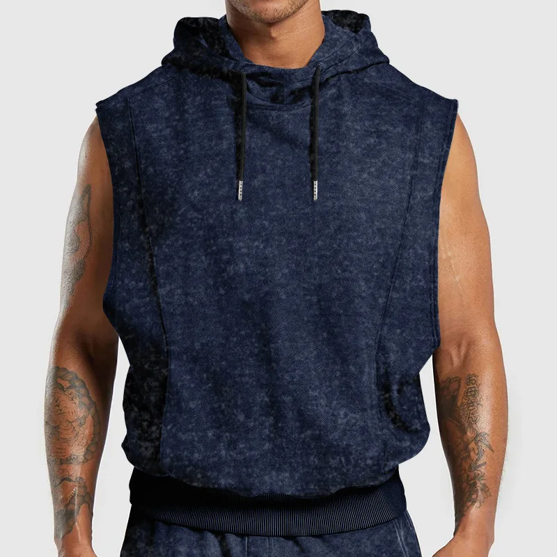 Men American Retro Hooded Sleeveless Tank Top Vintage Streetwear Fashion Vest Tops Casual Loose Men's T-shirts and Tank Tops - Image 4