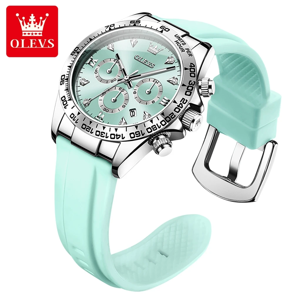 OLEVS Top Luxury Elegant Watch for Women Waterproof Luminous Ladies Watch Light Blue Silicone Strap Quartz Women's Watches Reloj - Image 4