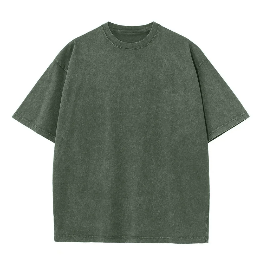 Men's Summer T-Shirt 230G Heavyweight Cotton Vintage Washed Oversized Tee Loose Streetwear Retro Short Sleeve Top - Image 9