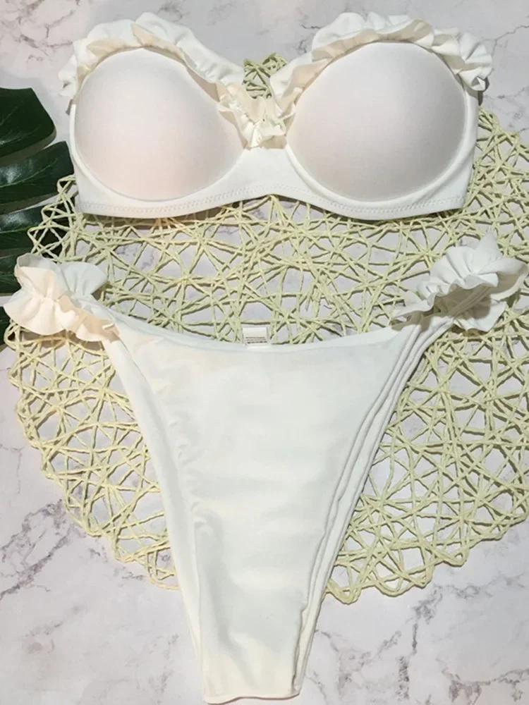 Sexy Frilled Bra Cup Bikini Set – Ruffled Bandeau Push Up Two-Piece Swimwear - Image 9