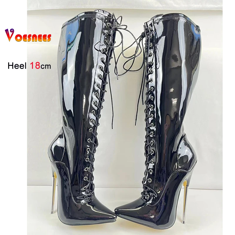 18cm Platform Ankle Boots – Voesnees Patent Leather Pole Dance Heels - Image 6